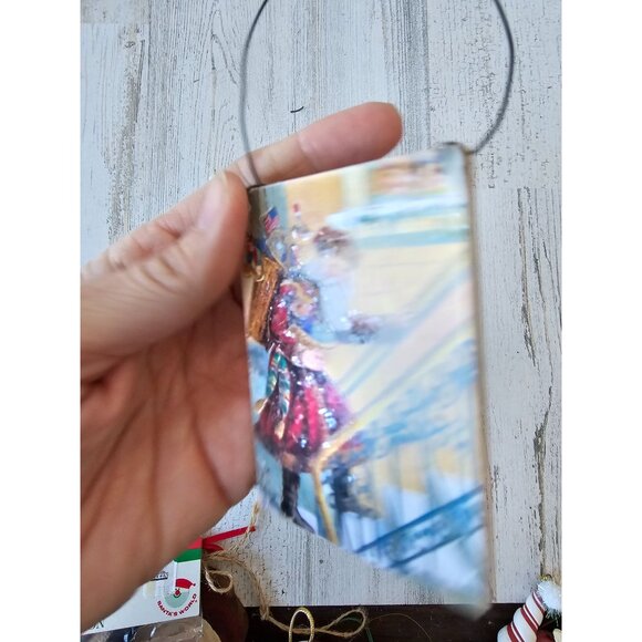 Glitter Santa icicle sign ornament father vintage style Xmas tree - Picture 6 of 7